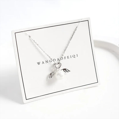 Simple Style Heart Shape Wings Sterling Silver Inlay Artificial Gemstones Pendant Necklace