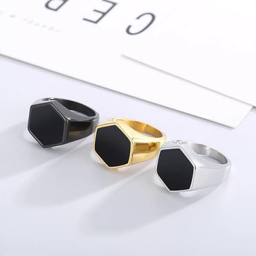 Simple Style Hexagon Solid Color Stainless Steel Polishing Unisex Rings