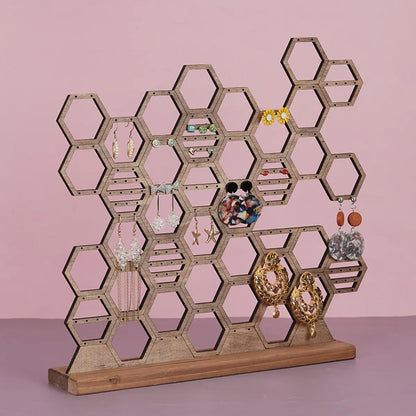 Simple Style Honeycomb Solid Wood Jewelry Rack