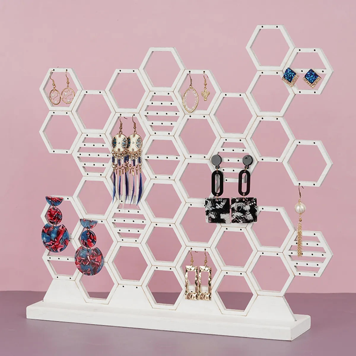 Simple Style Honeycomb Solid Wood Jewelry Rack