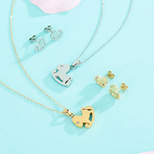 Simple Style Horse Stainless Steel Titanium Steel Plating Inlay Zircon Jewelry Set