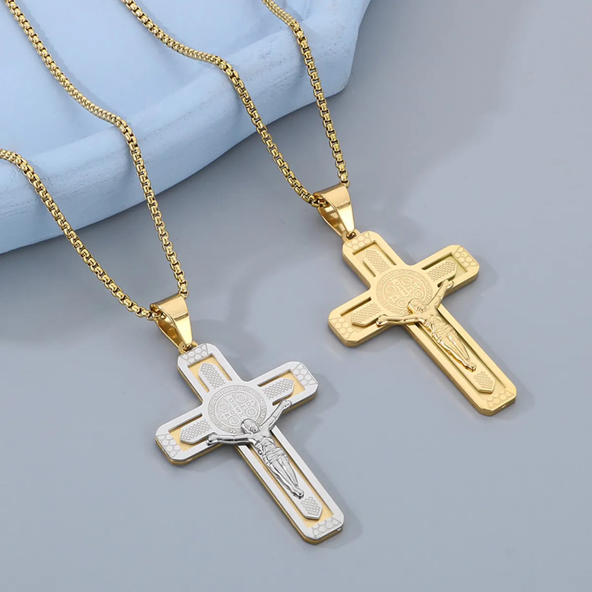 Simple Style Human Cross 304 Stainless Steel 18K Gold Plated Men'S Pendant Necklace