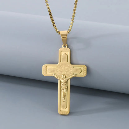 Simple Style Human Cross 304 Stainless Steel 18K Gold Plated Men'S Pendant Necklace