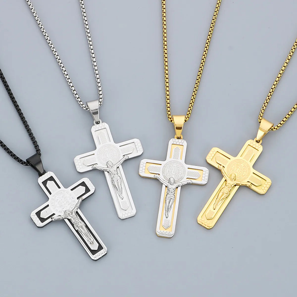 Simple Style Human Cross 304 Stainless Steel 18K Gold Plated Men'S Pendant Necklace