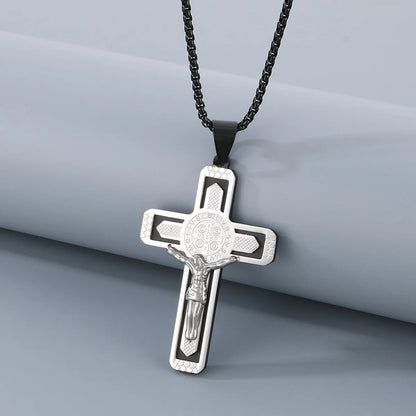 Simple Style Human Cross 304 Stainless Steel 18K Gold Plated Men'S Pendant Necklace