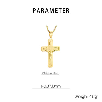 Simple Style Human Cross 304 Stainless Steel 18K Gold Plated Men'S Pendant Necklace