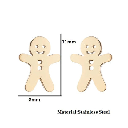 Simple Style Human Gingerbread Apple Stainless Steel Plating Hollow Out Ear Studs 1 Pair