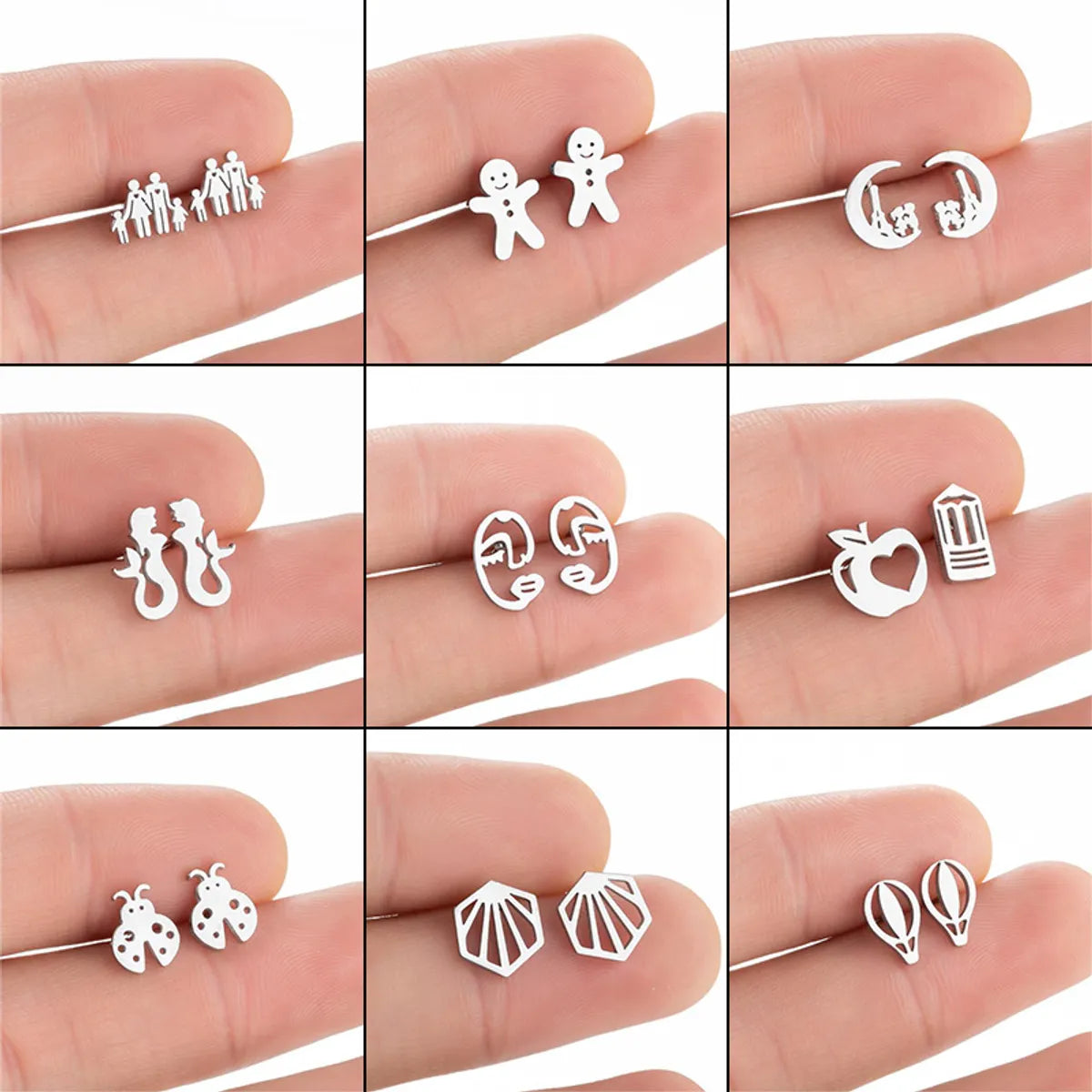 Simple Style Human Gingerbread Apple Stainless Steel Plating Hollow Out Ear Studs 1 Pair