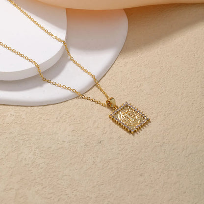 Simple Style Human Stainless Steel Copper Plating Inlay Zircon Pendant Necklace