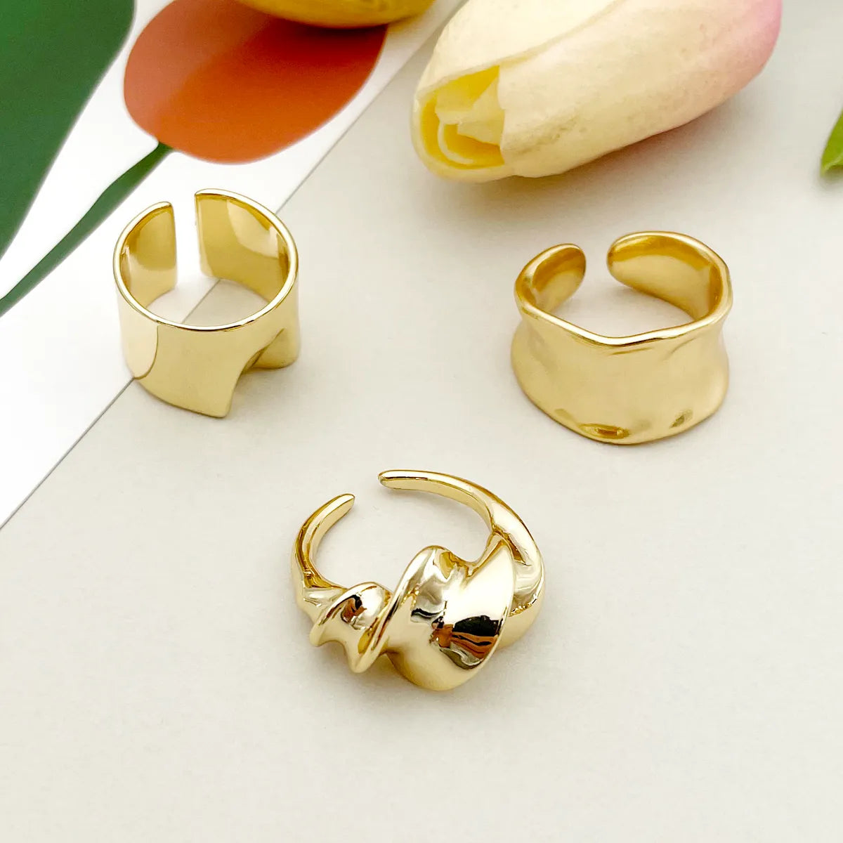 Simple Style Irregular Copper Gold Plated Open Rings In Bulk