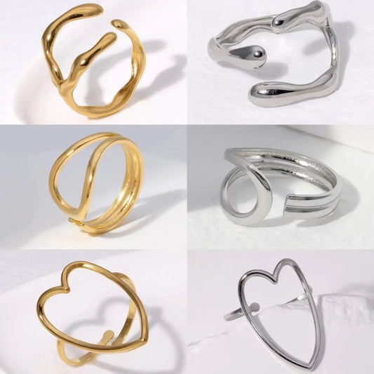 Simple Style Irregular Heart Shape Solid Color Titanium Steel Plating Open Rings