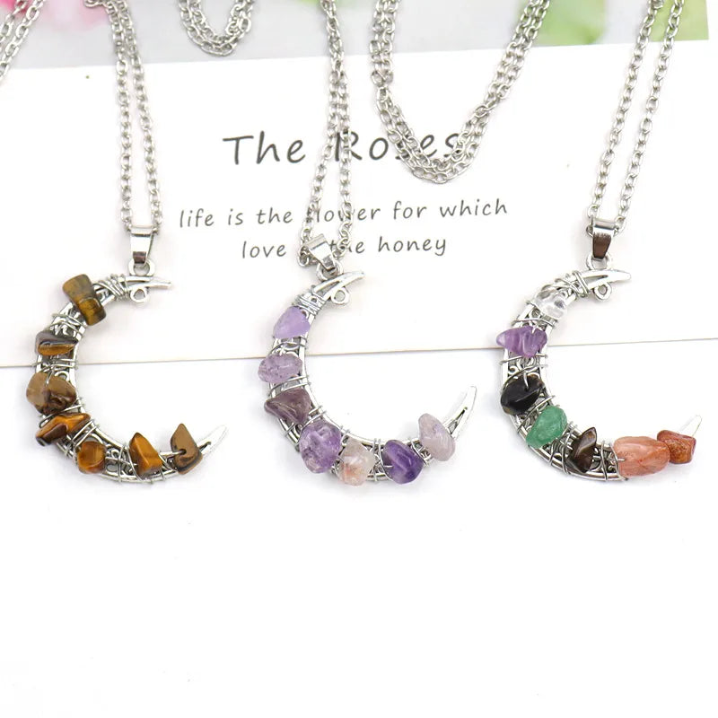 Simple Style Irregular Moon Alloy Crystal Women'S Pendant Necklace