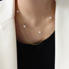 Simple Style 18K Gold Plated Titanium Steel Imitation Pearl Double Layer Necklace For Women