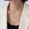 Simple Style 18K Gold Plated Titanium Steel Imitation Pearl Double Layer Necklace For Women