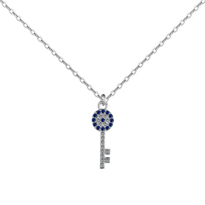 Simple Style Key Sterling Silver Inlay Zircon Pendant Necklace