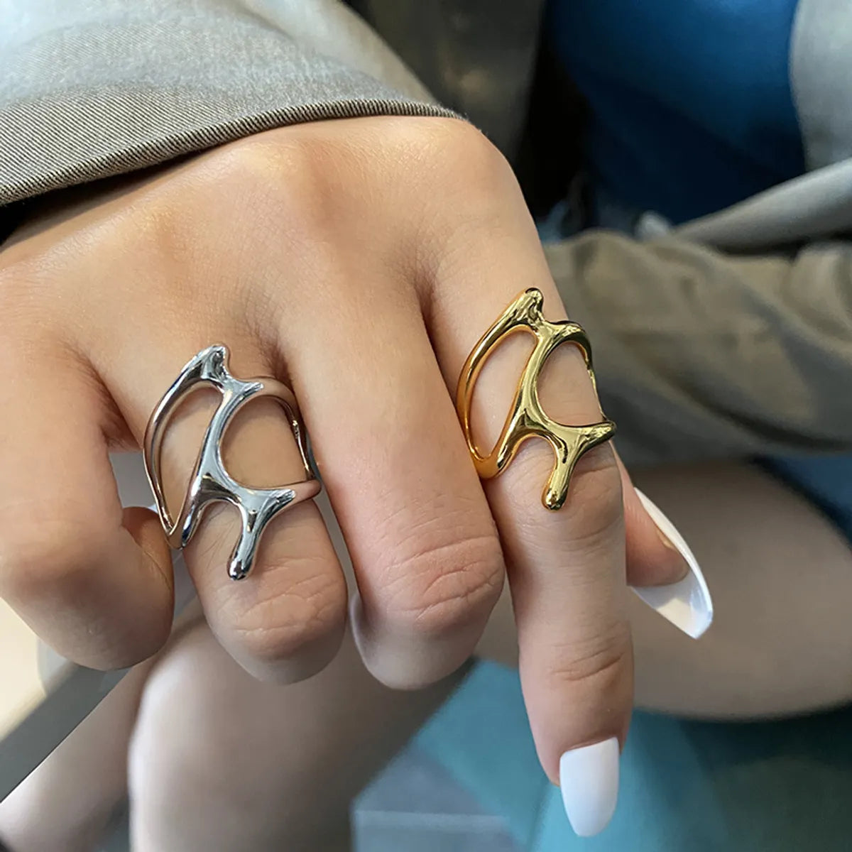 Simple Style Korean Style Asymmetrical Irregular Alloy Plating Hollow Out Gold Plated Silver Plated Women's Rings