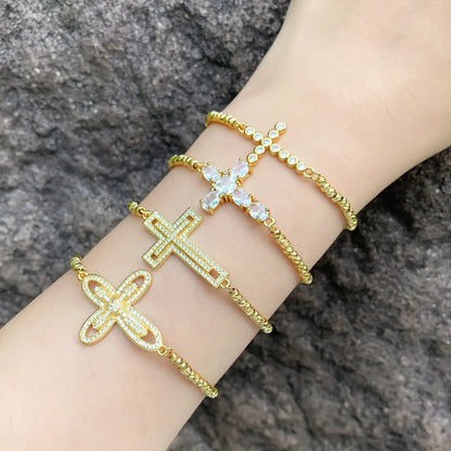 Simple Style Korean Style Cross Copper Plating Inlay Zircon 18k Gold Plated Bracelets