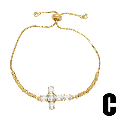 Simple Style Korean Style Cross Copper Plating Inlay Zircon 18k Gold Plated Bracelets