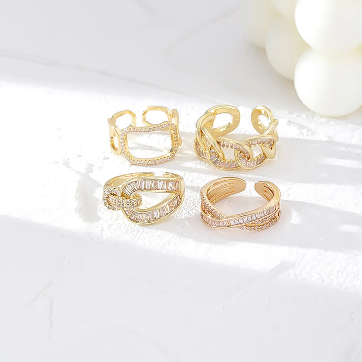 Copper K Gold Plated Rhodium Plated Simple Style Korean Style Plating Inlay Geometric Zircon Open Rings