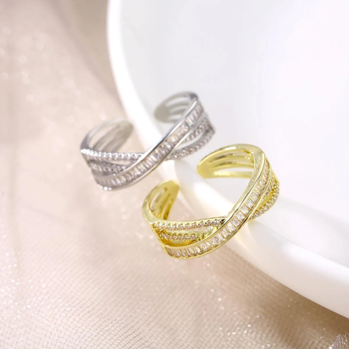 Copper K Gold Plated Rhodium Plated Simple Style Korean Style Plating Inlay Geometric Zircon Open Rings