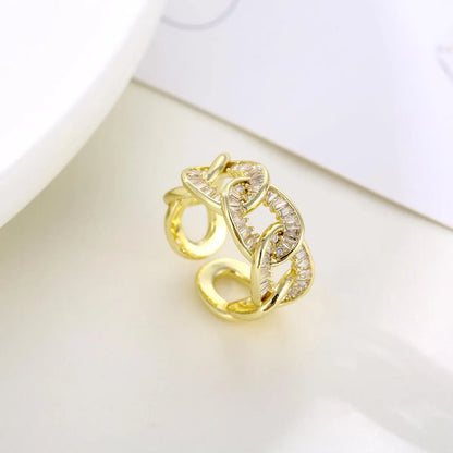 Copper K Gold Plated Rhodium Plated Simple Style Korean Style Plating Inlay Geometric Zircon Open Rings