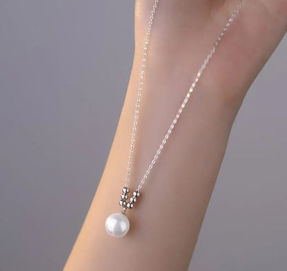 Simple Style Korean Style Geometric Sterling Silver Shell Pearls Pendant Necklace In Bulk