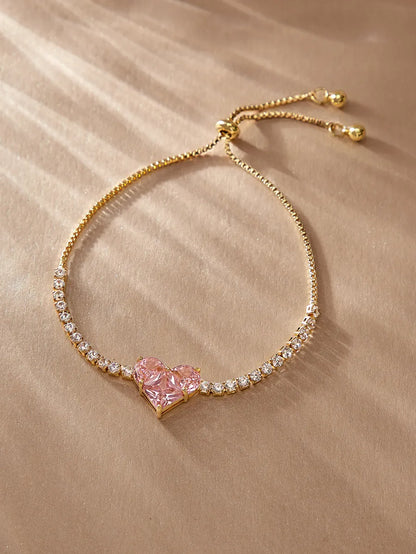 Simple Style Korean Style Heart Shape Copper Inlay Zircon Bracelets