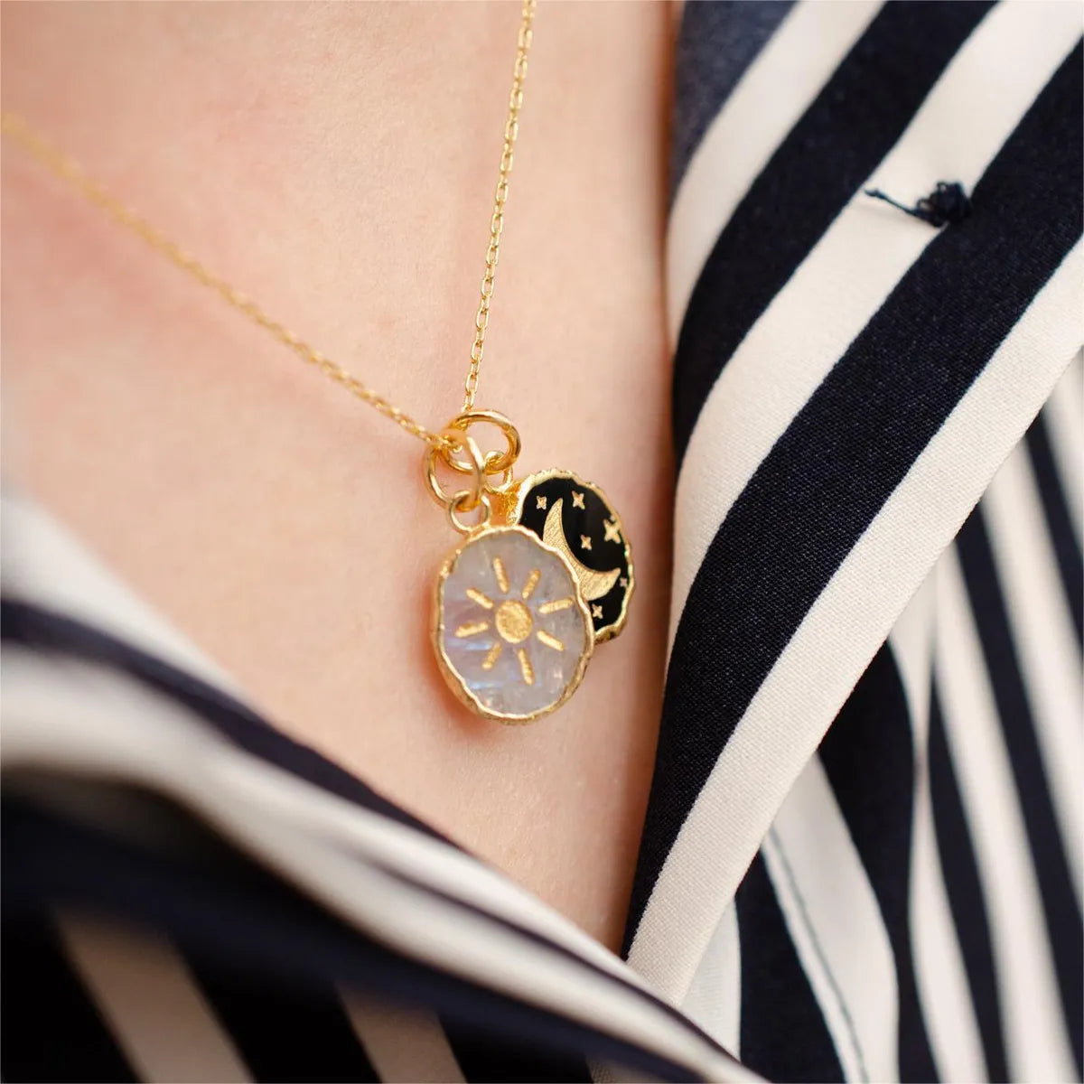 Simple Style Korean Style Star Moon Stainless Steel Enamel Plating Inlay Zircon 18k Gold Plated Pendant Necklace