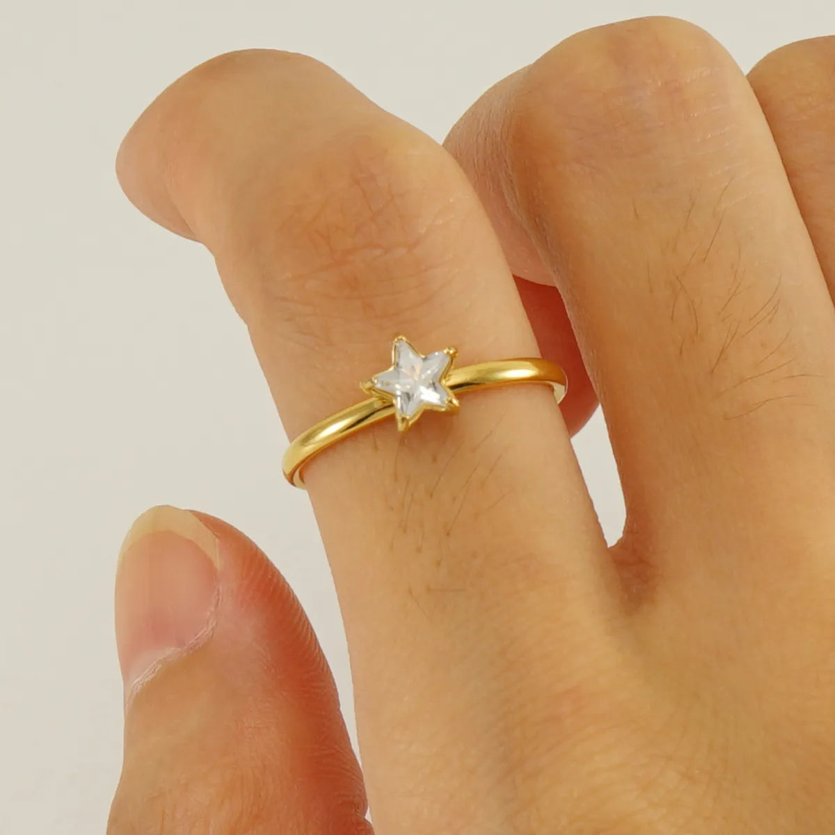 Simple Style Korean Style Star Stainless Steel Inlay Zircon 18k Gold Plated Open Rings