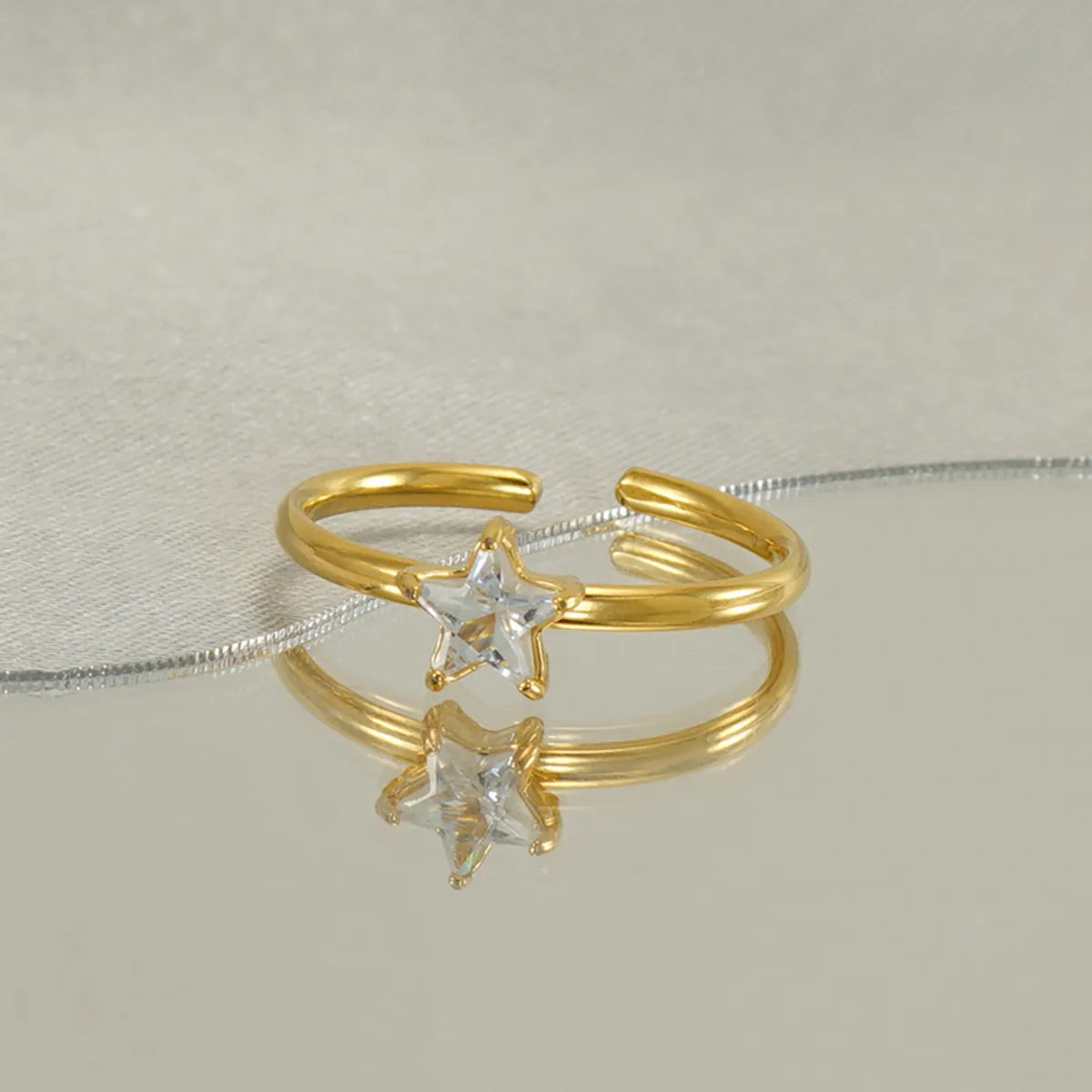 Simple Style Korean Style Star Stainless Steel Inlay Zircon 18k Gold Plated Open Rings