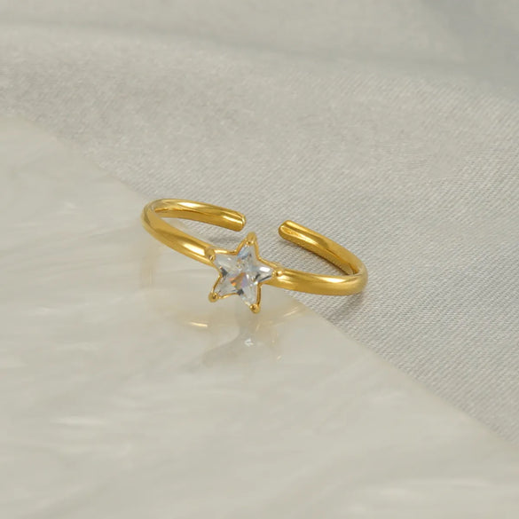 Simple Style Korean Style Star Stainless Steel Inlay Zircon 18k Gold Plated Open Rings