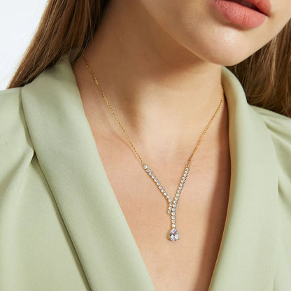 Simple Style Korean Style Water Droplets Sterling Silver Plating Inlay Zircon 14k Gold Plated White Gold Plated Pendant Necklace