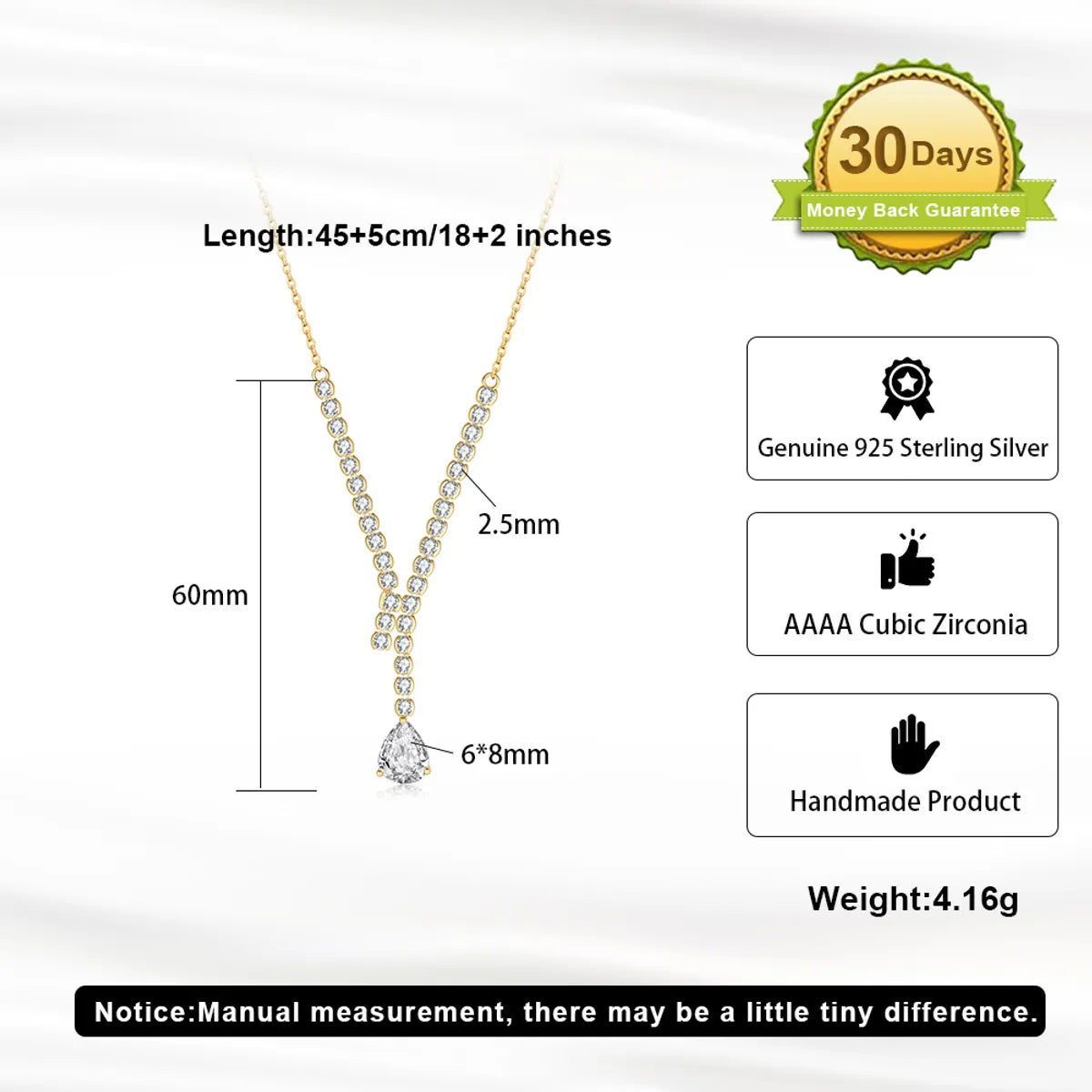 Simple Style Korean Style Water Droplets Sterling Silver Plating Inlay Zircon 14k Gold Plated White Gold Plated Pendant Necklace