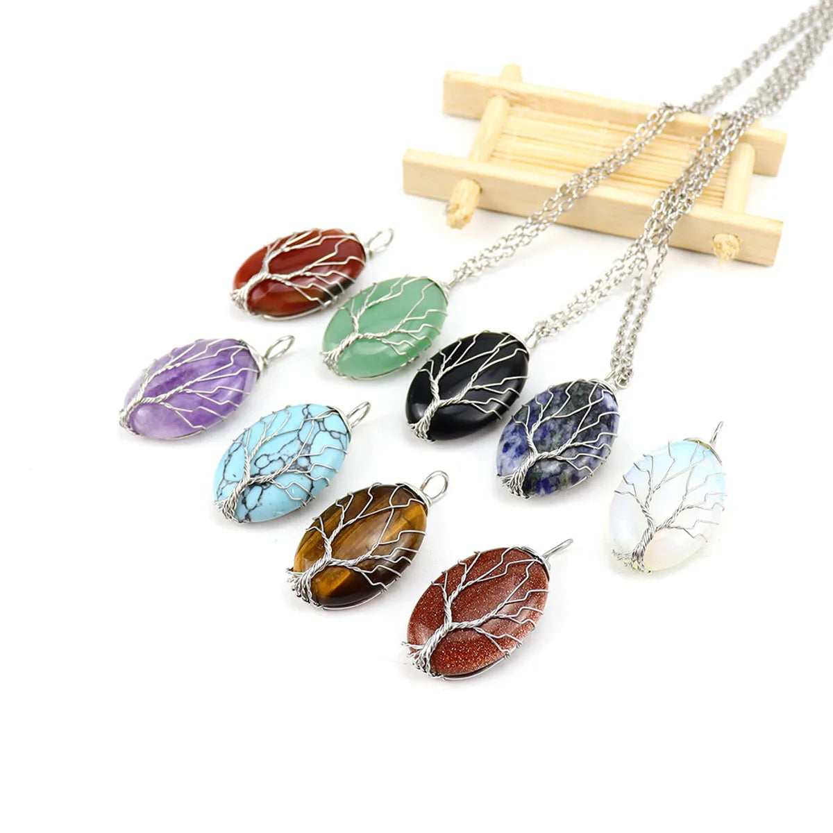 Simple Style Leaf Alloy Natural Stone Knitting Pendant Necklace