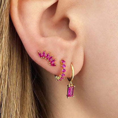 Simple Style Leaf Copper Ear Studs Gold Plated Zircon Copper Earrings