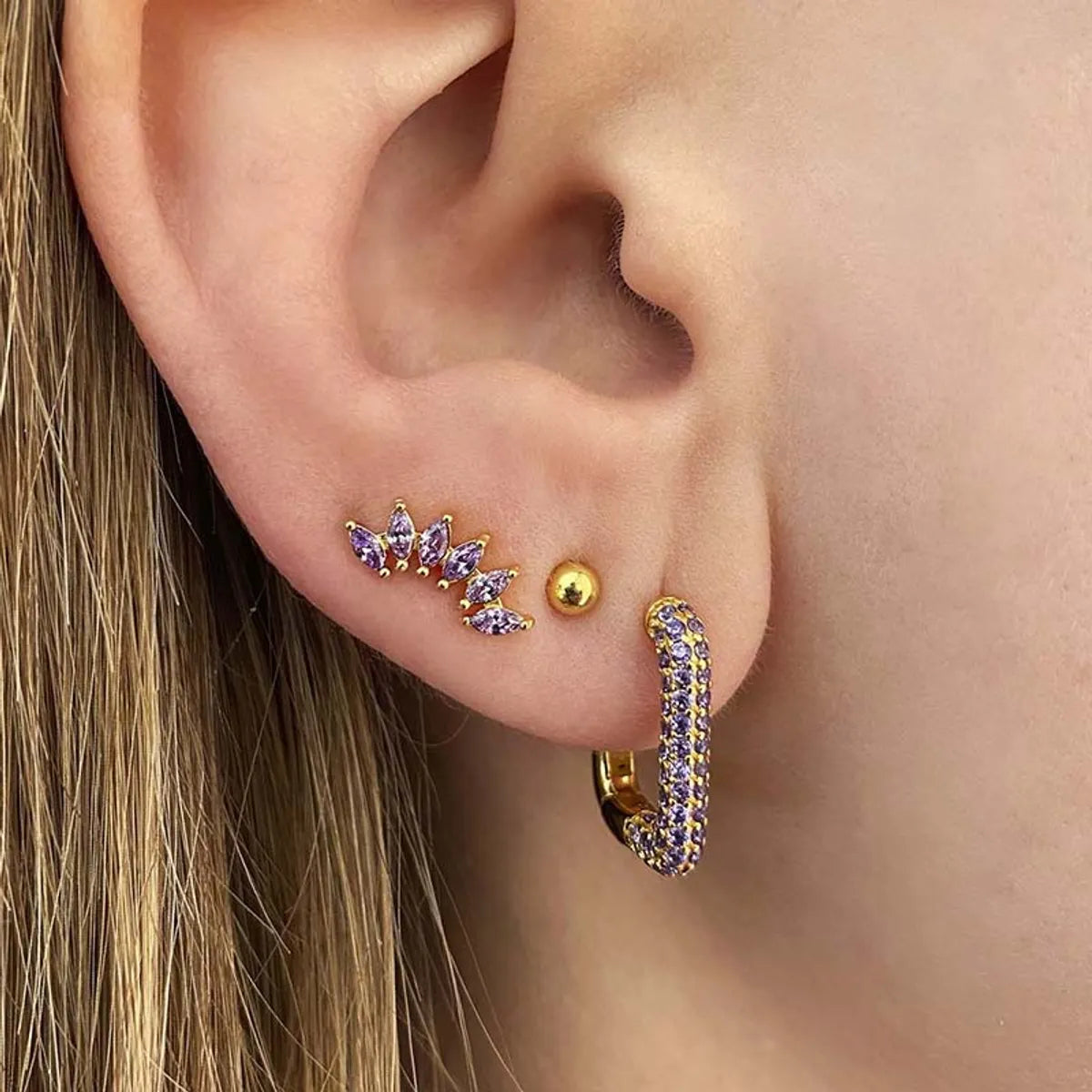 Simple Style Leaf Copper Ear Studs Gold Plated Zircon Copper Earrings