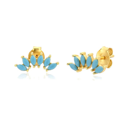 Simple Style Leaf Copper Ear Studs Gold Plated Zircon Copper Earrings