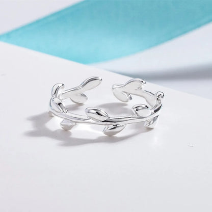 Simple Style Leaf Copper Plating Silver Plated Open Ring