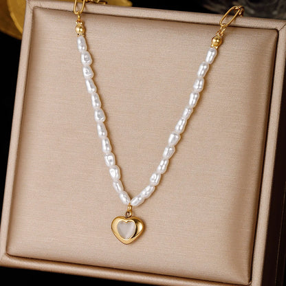 Simple Style Leaf Heart Shape Stainless Steel Plating Inlay Zircon Pendant Necklace