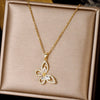 Simple Style Leaf Heart Shape Stainless Steel Plating Inlay Zircon Pendant Necklace