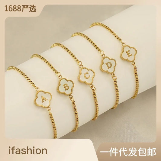 Simple Style Leaf Letter Stainless Steel Plating Gold Plated Bracelets