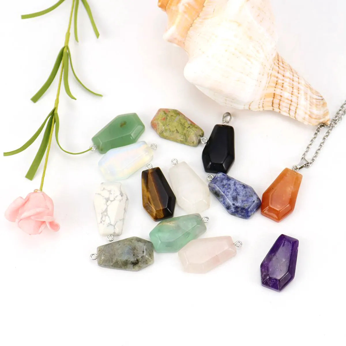 Simple Style Leaf Natural Stone Agate Knitting Pendant Necklace