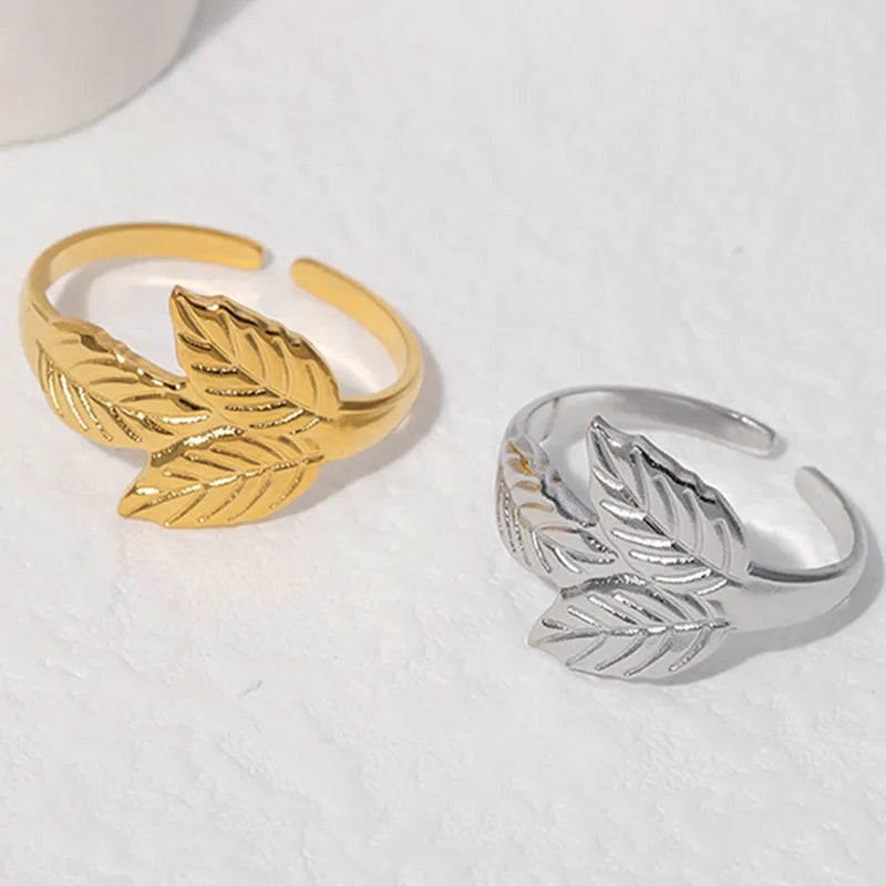 Simple Style Leaf Stainless Steel Open Ring 1 Piece