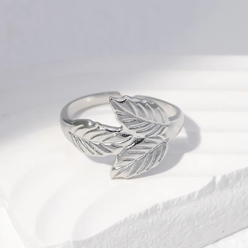 Simple Style Leaf Stainless Steel Open Ring 1 Piece