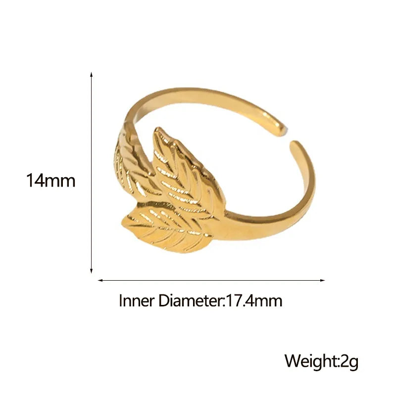 Simple Style Leaf Stainless Steel Open Ring 1 Piece