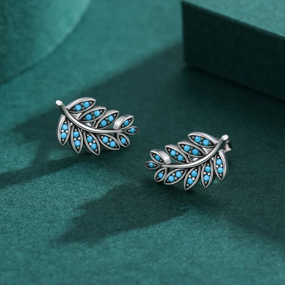 Simple Style Leaf Sterling Silver Inlay Gem Ear Studs 1 Pair