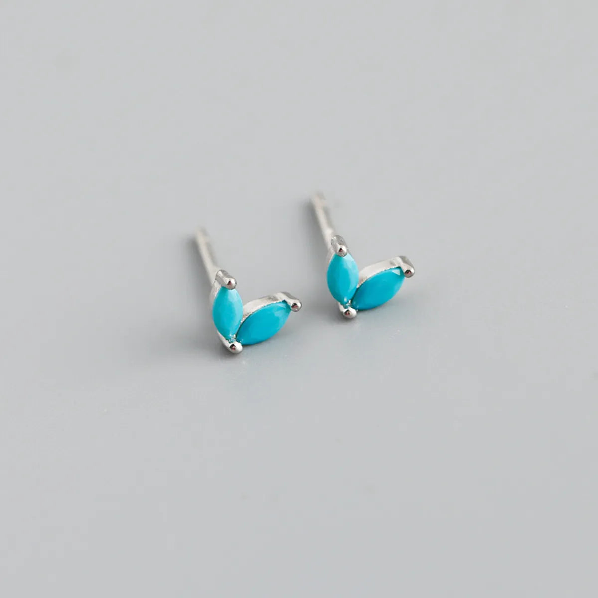 Simple Style Leaf Sterling Silver Inlay Zircon Ear Studs 1 Pair