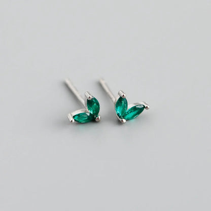 Simple Style Leaf Sterling Silver Inlay Zircon Ear Studs 1 Pair