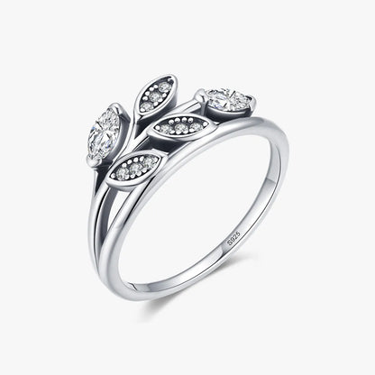 Simple Style Leaf Sterling Silver Inlay Zircon Rings