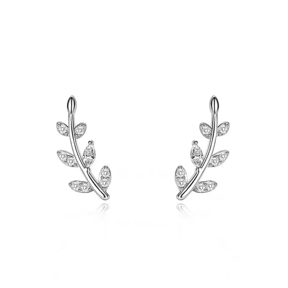 Simple Style Leaf Sterling Silver Plating Rhinestones Ear Studs 1 Pair